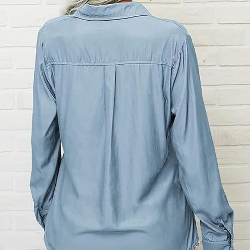 Women's Solid Lapel Long Sleeves Button-Down Shirt