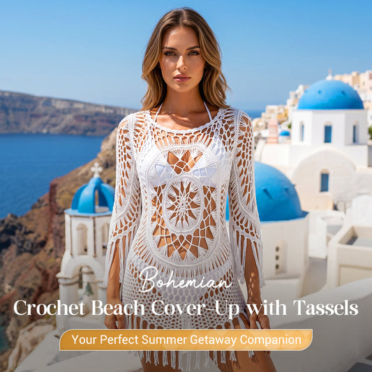 Bohemian Crochet Beach Cover-Up with Tassels