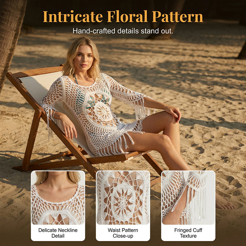 Bohemian Crochet Beach Cover-Up with Tassels