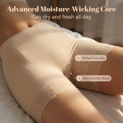 Women's High Waist Safety Shorts with Lace Trim Tummy Control Boy Shorts