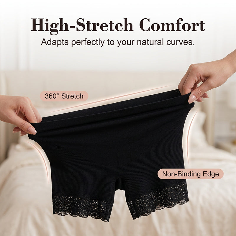 Women's High Waist Safety Shorts with Lace Trim Tummy Control Boy Shorts