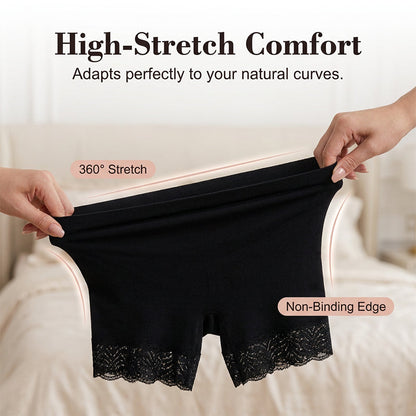 Women's High Waist Safety Shorts with Lace Trim Tummy Control Boy Shorts