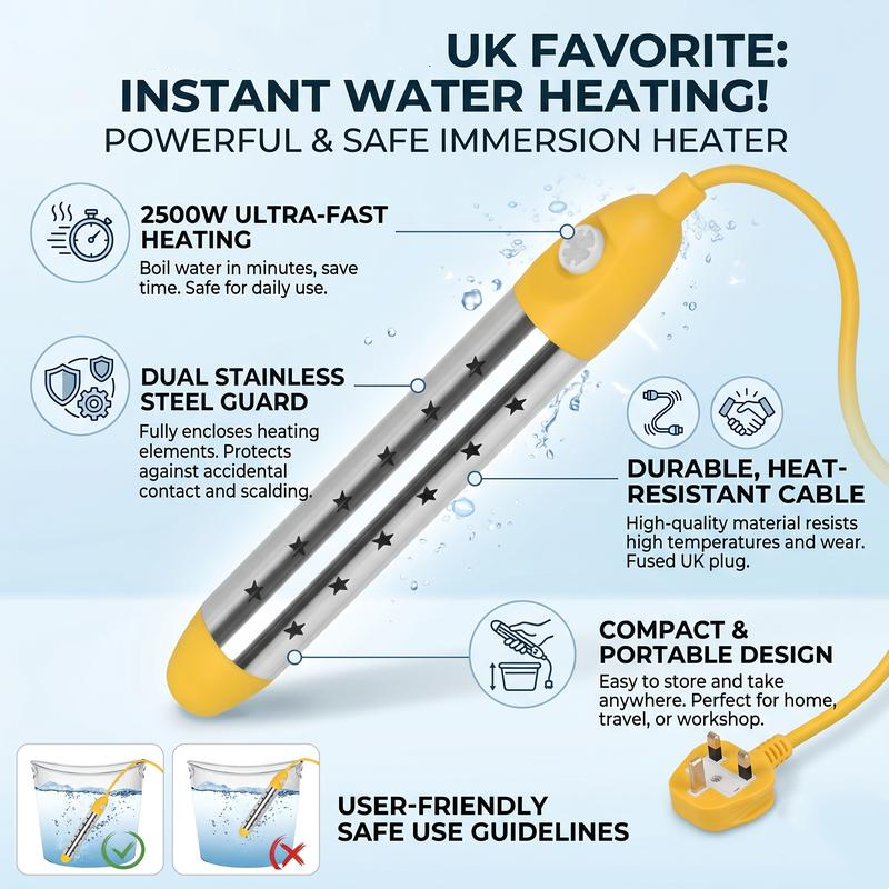 Safe Anti-Scald Immersion Heater for Travel & Home