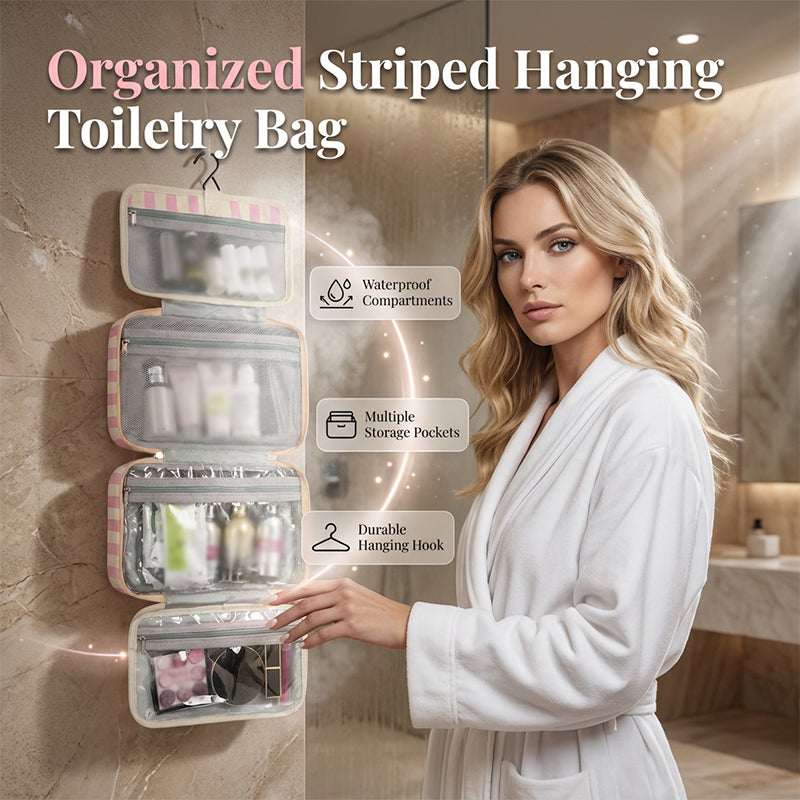 Striped Hanging Travel Toiletry Bag