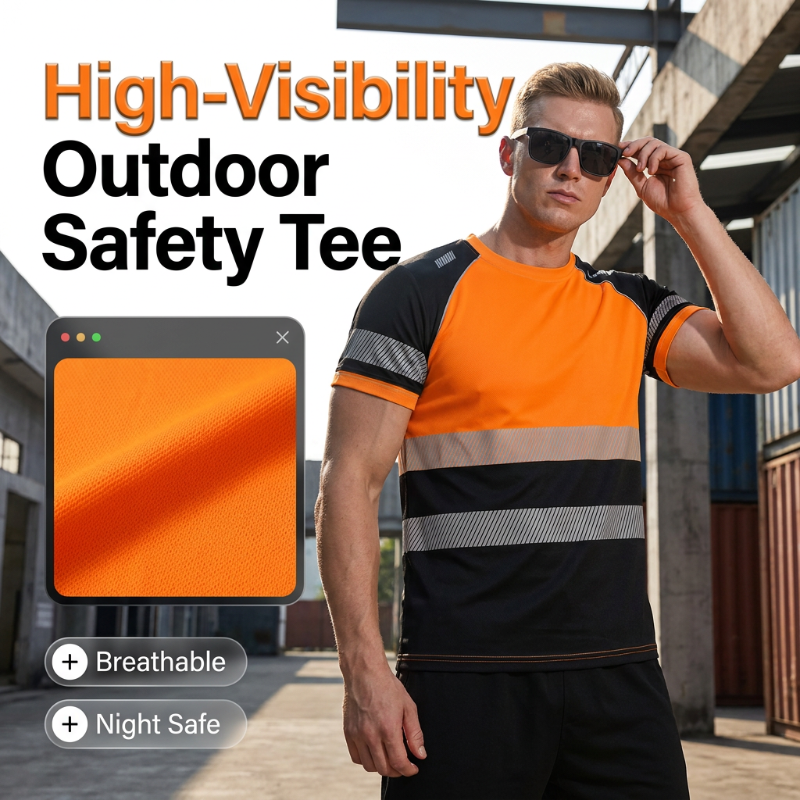 Men’s Fluorescent Color Block Athletic Shirt Outdoor Safety Tee
