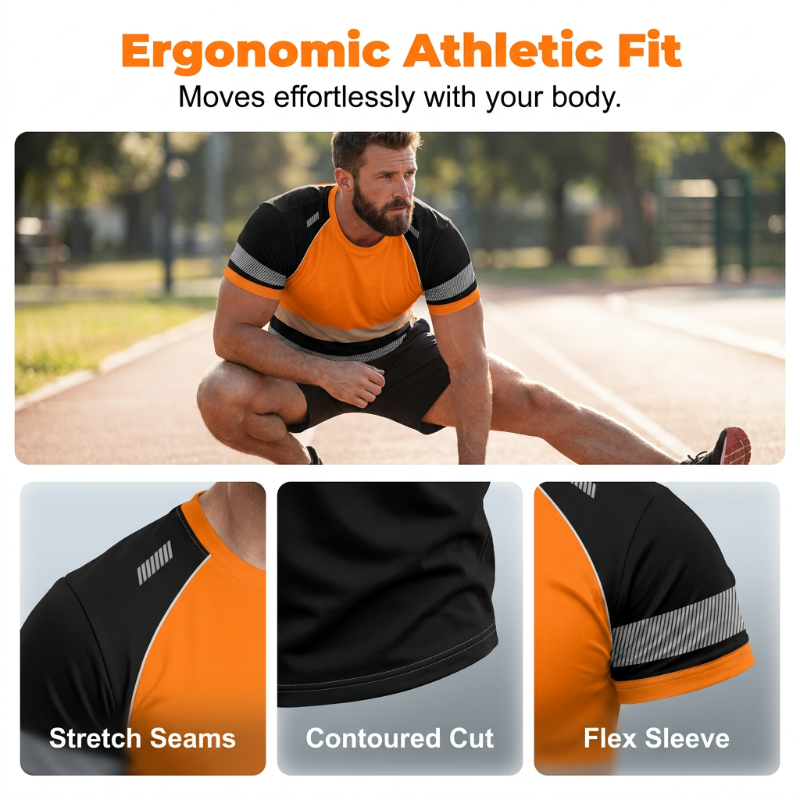Men’s Fluorescent Color Block Athletic Shirt Outdoor Safety Tee