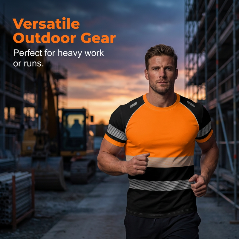 Men’s Fluorescent Color Block Athletic Shirt Outdoor Safety Tee