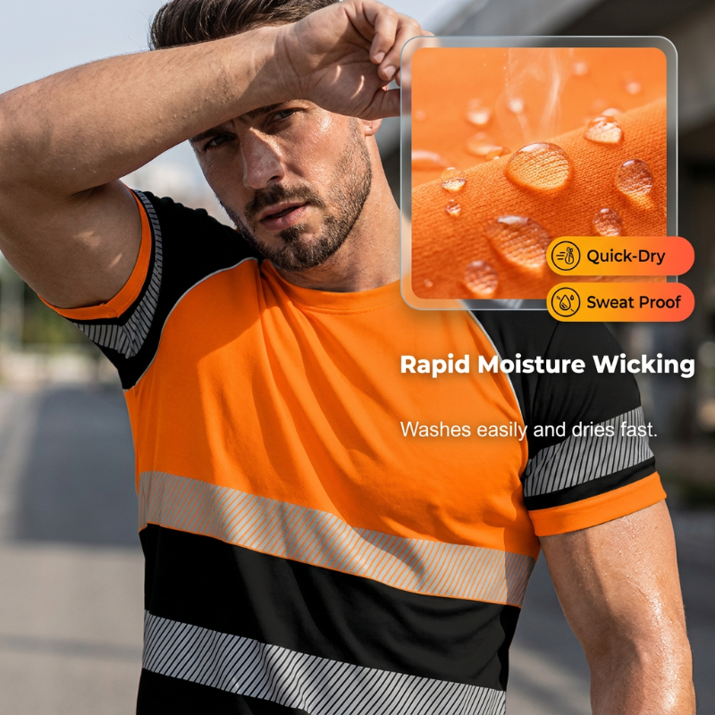 Men’s Fluorescent Color Block Athletic Shirt Outdoor Safety Tee