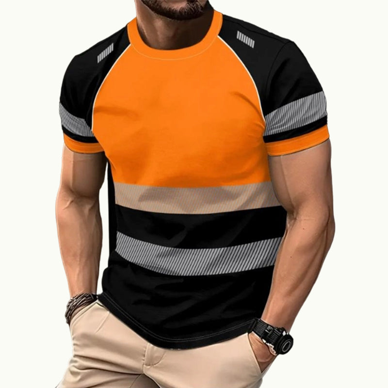 Men’s Fluorescent Color Block Athletic Shirt Outdoor Safety Tee
