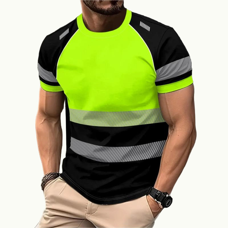 Men’s Fluorescent Color Block Athletic Shirt Outdoor Safety Tee