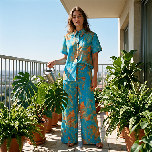 Women’s Casual Short Sleeve Top and Pants Set