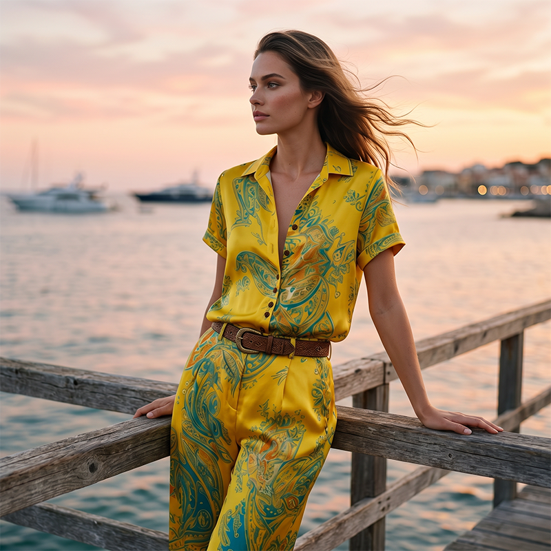 Women’s Casual Short Sleeve Top and Pants Set
