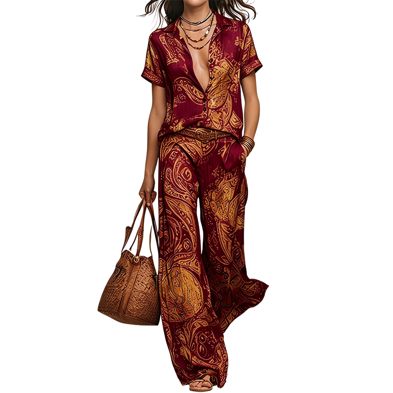 Women’s Casual Short Sleeve Top and Pants Set