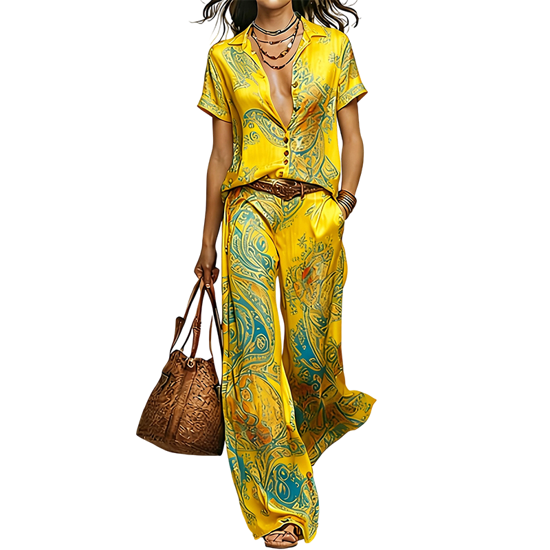 Women’s Casual Short Sleeve Top and Pants Set