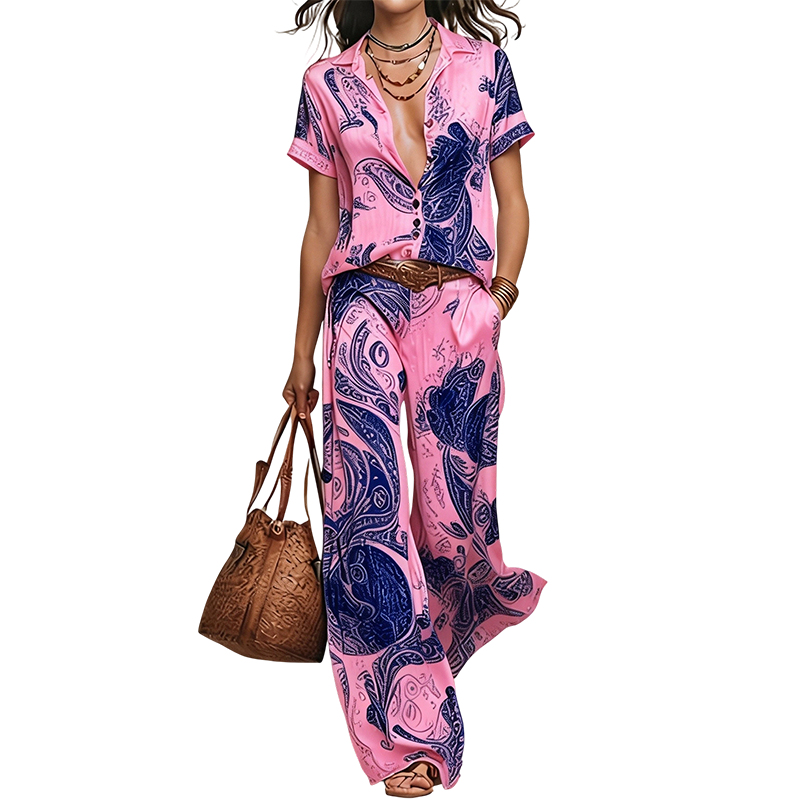 Women’s Casual Short Sleeve Top and Pants Set