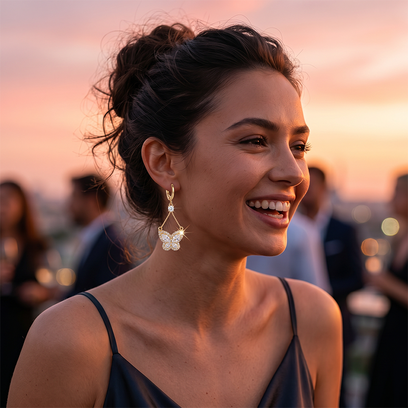 Sparkling Butterfly Drop Earrings