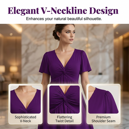 Elegant V-Neck Twist Front Dress with Pockets