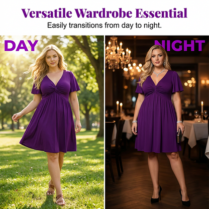 Elegant V-Neck Twist Front Dress with Pockets