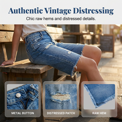 Women’s Casual Distressed Denim Bermuda Shorts