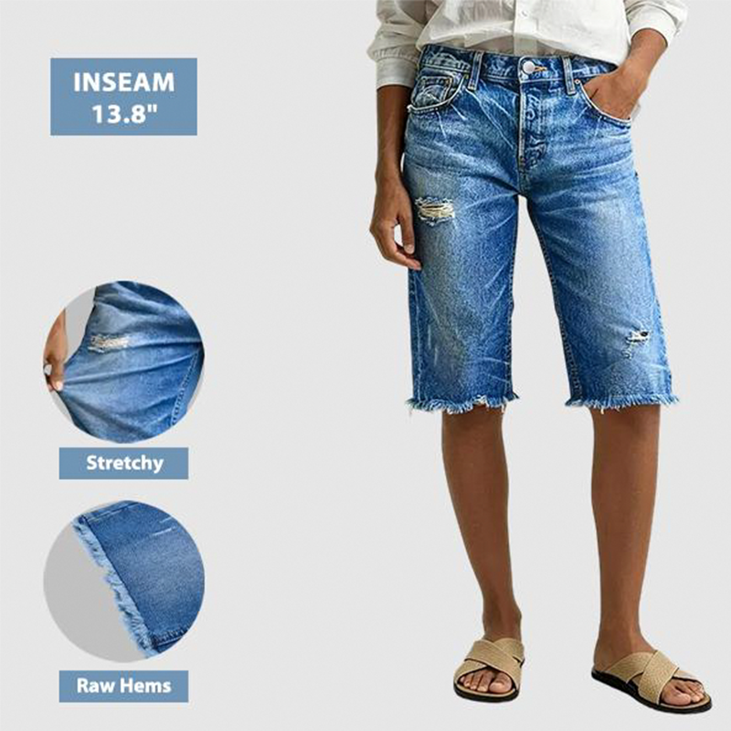 Women’s Casual Distressed Denim Bermuda Shorts