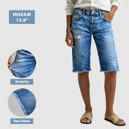 Women’s Casual Distressed Denim Bermuda Shorts