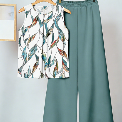Women's Floral Print Top & Wide-Leg Pants Set