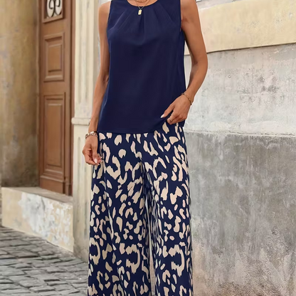 Women's Floral Print Top & Wide-Leg Pants Set