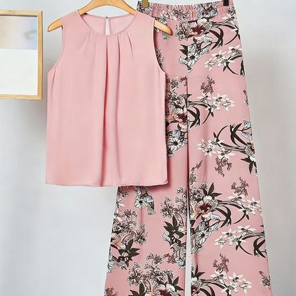 Women's Floral Print Top & Wide-Leg Pants Set