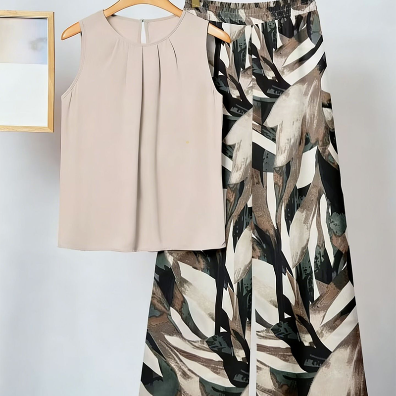 Women's Floral Print Top & Wide-Leg Pants Set