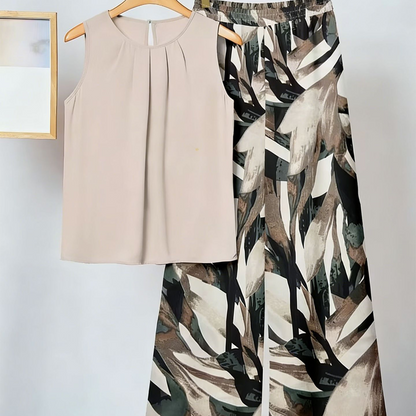Women's Floral Print Top & Wide-Leg Pants Set