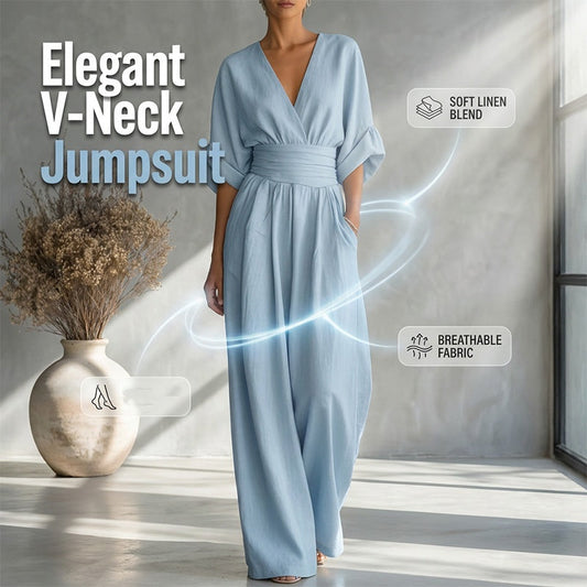 Women's V-Neck High Waist Wide Leg Jumpsuit