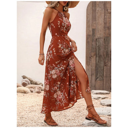 Floral Print Split Halter Dress