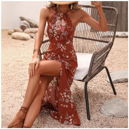 Floral Print Split Halter Dress