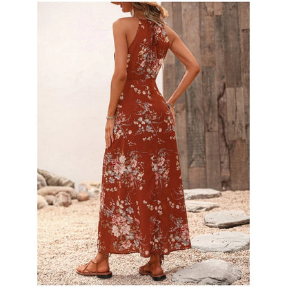 Floral Print Split Halter Dress