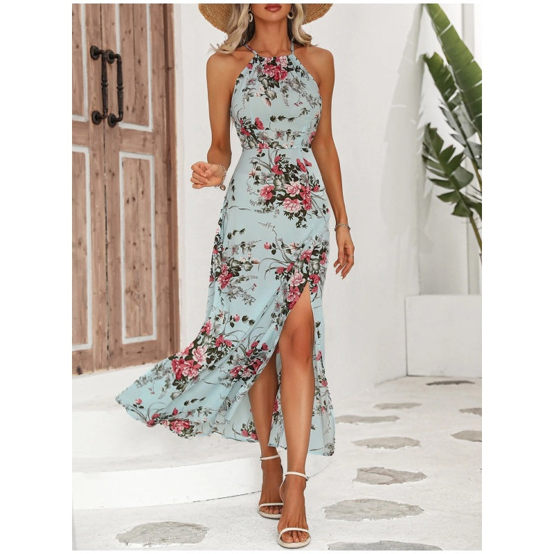 Floral Print Split Halter Dress