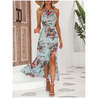 Floral Print Split Halter Dress