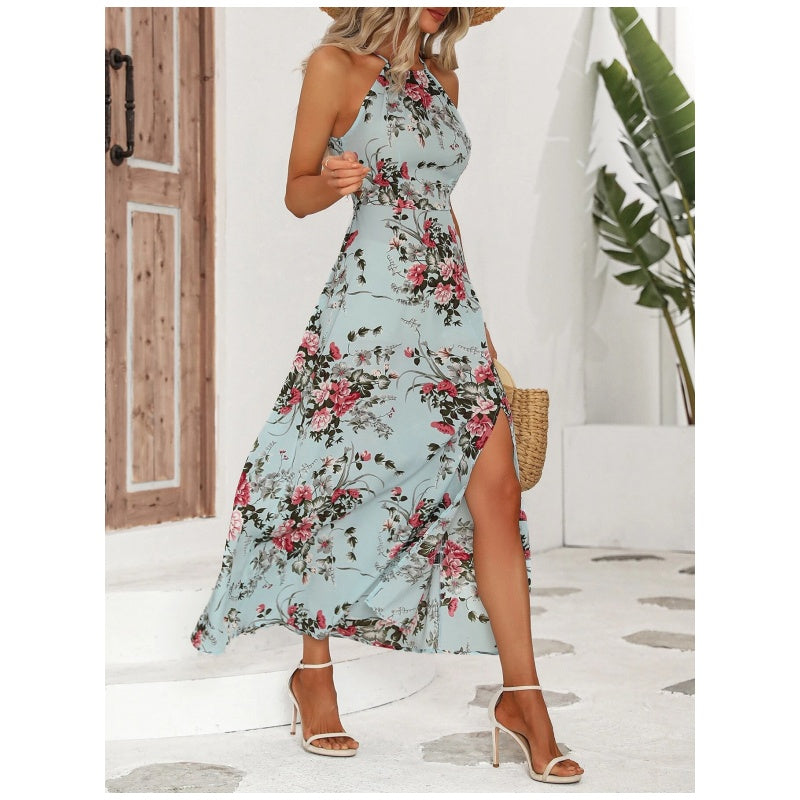Floral Print Split Halter Dress