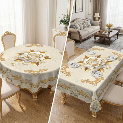 🎁2026 New Arrivals 50% OFF💥Waterproof Gold Rose Tablecloth – Embossed Effect, Stain-Resistant & Elegant for Dining ✨