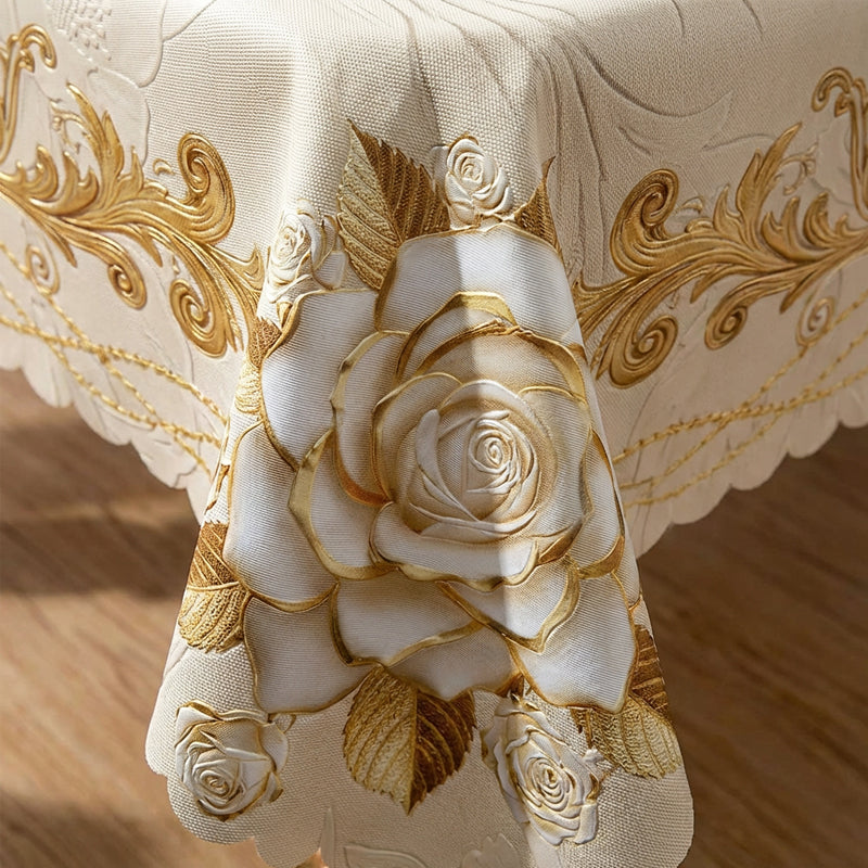 🎁2026 New Arrivals 50% OFF💥Waterproof Gold Rose Tablecloth – Embossed Effect, Stain-Resistant & Elegant for Dining ✨