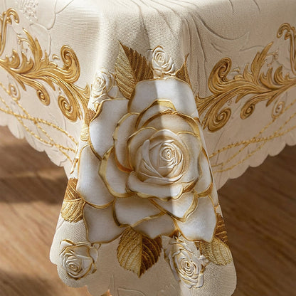 🎁2026 New Arrivals 50% OFF💥Waterproof Gold Rose Tablecloth – Embossed Effect, Stain-Resistant & Elegant for Dining ✨