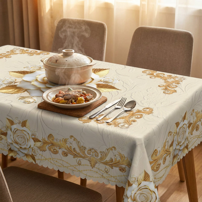 🎁2026 New Arrivals 50% OFF💥Waterproof Gold Rose Tablecloth – Embossed Effect, Stain-Resistant & Elegant for Dining ✨