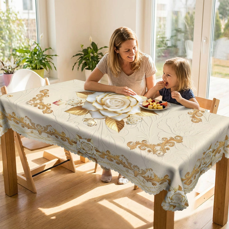 🎁2026 New Arrivals 50% OFF💥Waterproof Gold Rose Tablecloth – Embossed Effect, Stain-Resistant & Elegant for Dining ✨