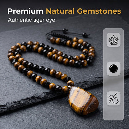 🦁Men's Natural Tiger's‑Eye Beaded Necklace‑Stylish Energy Healing Stone Jewelry for Daily & Gift‑Giving