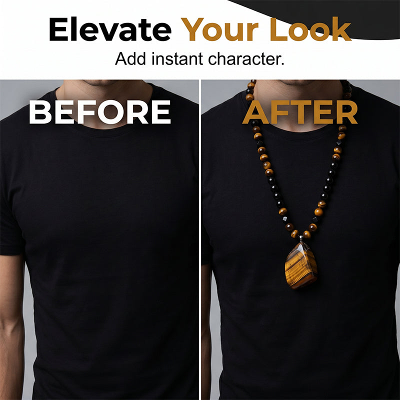 🦁Men's Natural Tiger's‑Eye Beaded Necklace‑Stylish Energy Healing Stone Jewelry for Daily & Gift‑Giving