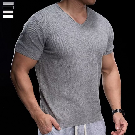 Breathable V-Neck Knit Tee