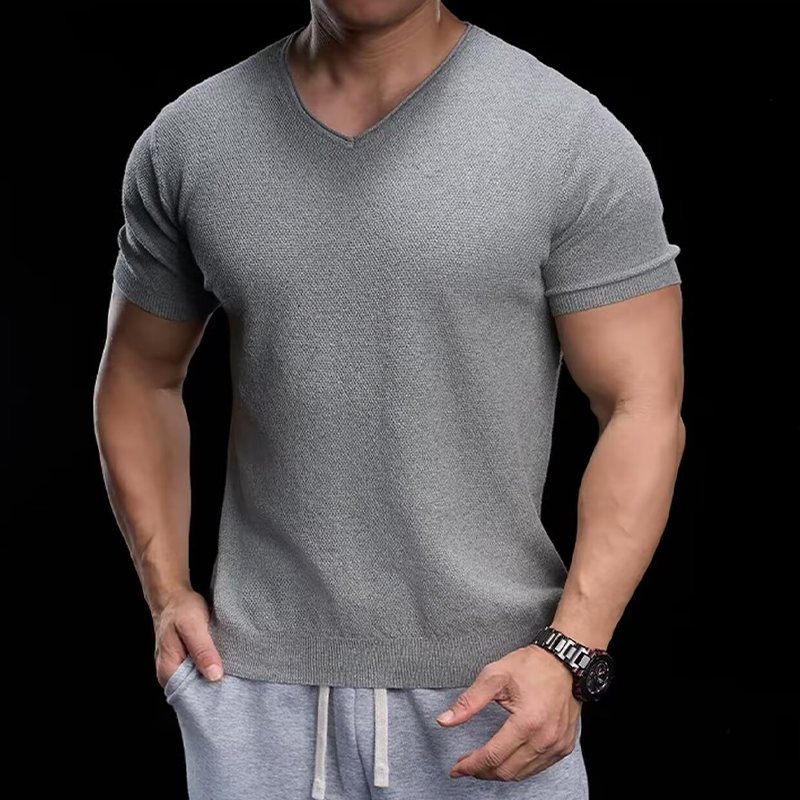 Breathable V-Neck Knit Tee
