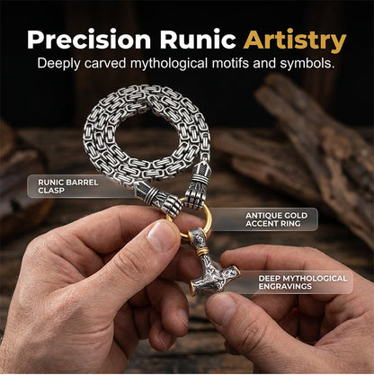 Viking Thor Hammer Pendant Necklace Stainless Steel Byzantine Chain