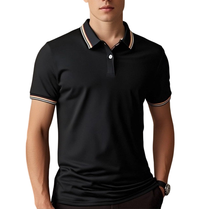 Men Fashion Contrast Lapel Quick Drying Short Sleeve T-Shirt