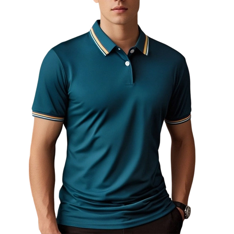Men Fashion Contrast Lapel Quick Drying Short Sleeve T-Shirt