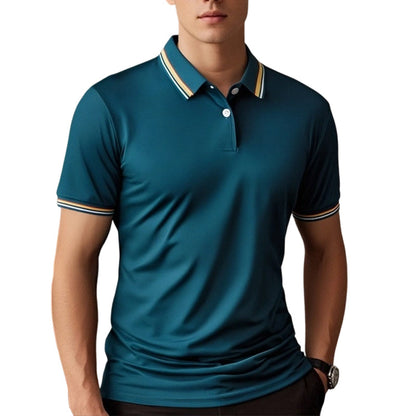 Men Fashion Contrast Lapel Quick Drying Short Sleeve T-Shirt